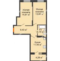 2 комнатная квартира 55,9 м² в ЖК Московский, дом дом 1 - планировка