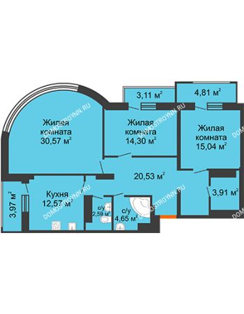3 комнатная квартира 110,1 м² - ЖК Командор
