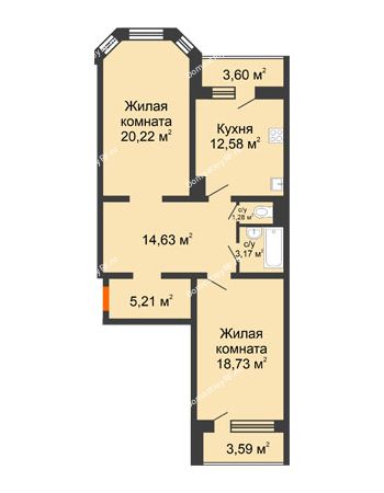 2 комнатная квартира 79,67 м² - Жилой дом: №23 в мкр. Победа