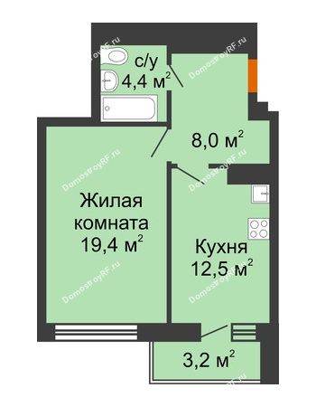 1 комнатная квартира 44,3 м² в ЖК GRAFF HOUSE (ЖК ГРАФ ХАУС), дом Секция 1А
