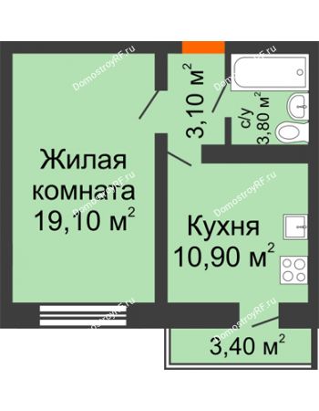 1 комнатная квартира 38,2 м² в ЖК Озерки	, дом Позиция 14