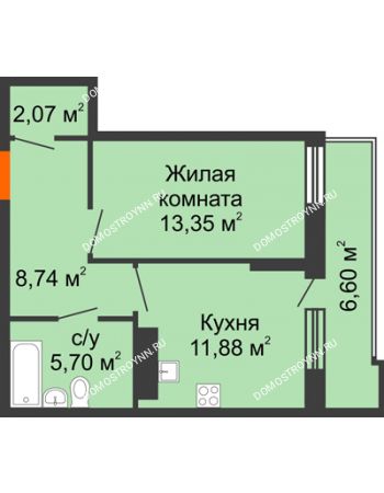 1 комнатная квартира 45,04 м² в ЖК Циолковский, дом № 4