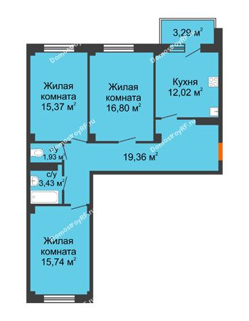 3 комнатная квартира 85,64 м² в ЖК Ясный, дом № 10
