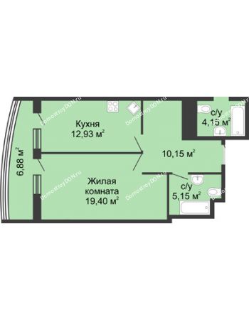 1 комнатная квартира 54,13 м² - ЖК Адмирал