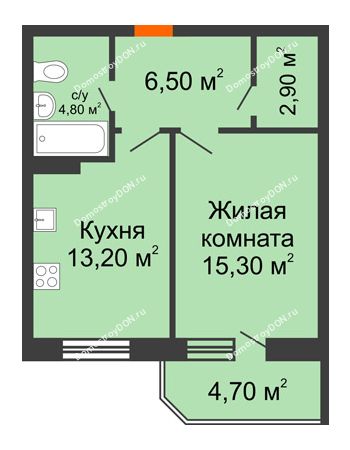 1 комнатная квартира 47,4 м² в ЖК Звездный-2, дом № 4