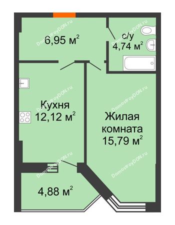 1 комнатная квартира 42,04 м² - ЖК Максим Горький