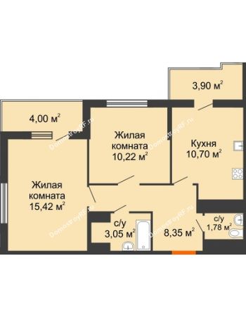 2 комнатная квартира 52,69 м² в ЖК Все свои VIP, дом Литер 5