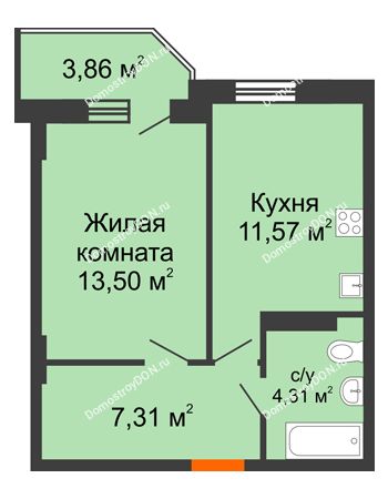 1 комнатная квартира 37,85 м² в ЖК Свобода, дом №2
