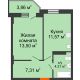 1 комнатная квартира 37,85 м² в ЖК Свобода, дом №2 - планировка