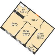 2 комнатная квартира 58,23 м² в ЖК Сердце, дом № 1 - планировка