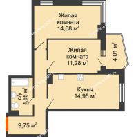 2 комнатная квартира 57,51 м² в ЖК Сердце Ростова 2, дом Литер 1 - планировка