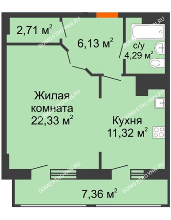 1 комнатная квартира 54,14 м² в ЖК Покровский, дом № 1