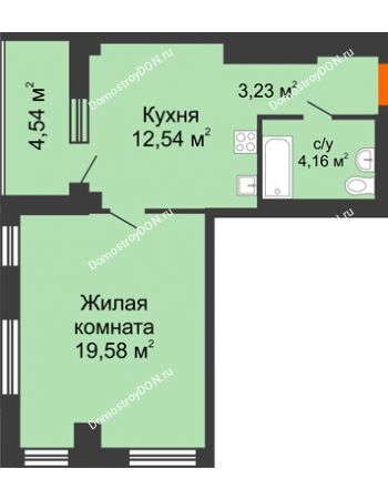 1 комнатная квартира 41,66 м² - ЖК Кристалл 2