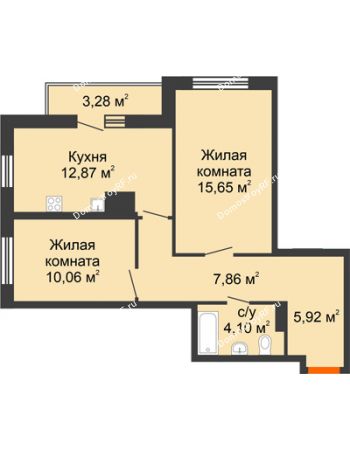 2 комнатная квартира 59,74 м² в ЖК Рассвет, дом № 8