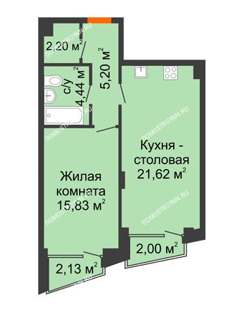 1 комнатная квартира 50,53 м² - Клубный дом на Ярославской