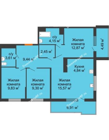 3 комнатная квартира 76,37 м² в ЖК Все свои VIP, дом Литер 5