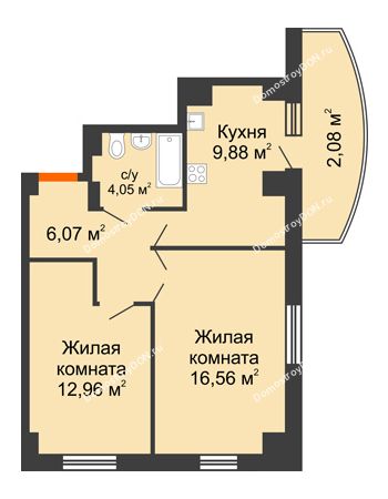 2 комнатная квартира 56,44 м² в ЖК Университетский 137, дом Секция С1