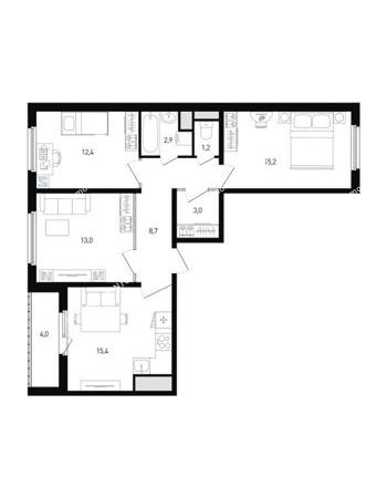 3 комнатная квартира 73,8 м² в ЖК Левенцовка парк, дом Корпус 8-10.2