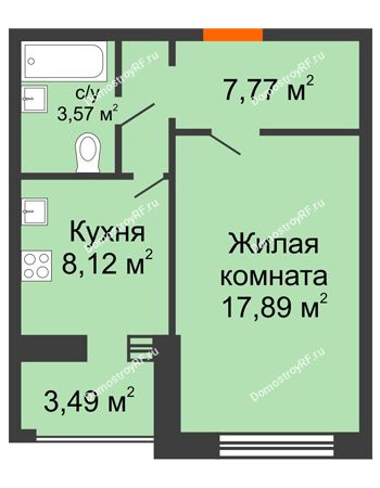 1 комнатная квартира 39,09 м² в ЖК Боровое, дом № 14