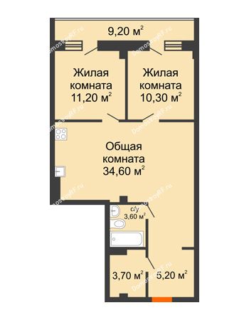 2 комнатная квартира 77,5 м² в ЖК Архиерейская роща, дом № 54б