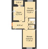 2 комнатная квартира 59,9 м² в ЖК Вересаево, дом Литер 15/2 - планировка