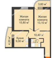 2 комнатная квартира 55,7 м² в ЖК Звезда Столицы, дом литер 6 - планировка