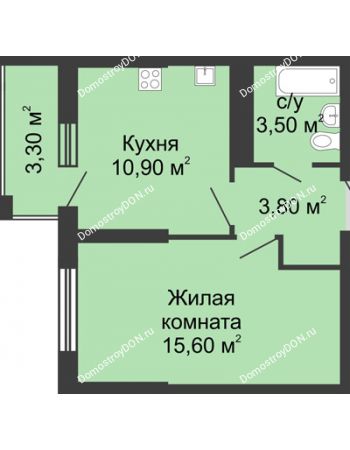1 комнатная квартира 35 м² - ЖК Сказка