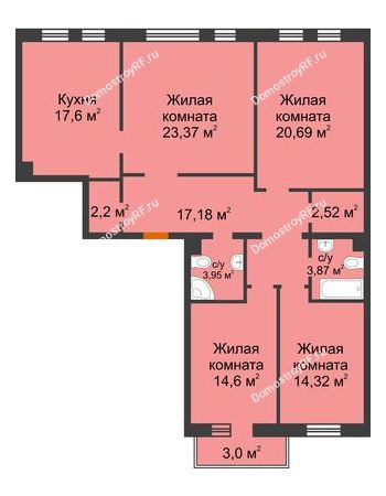 4 комнатная квартира 121,96 м² в ЖК Новоостровский, дом № 2 корпус 1