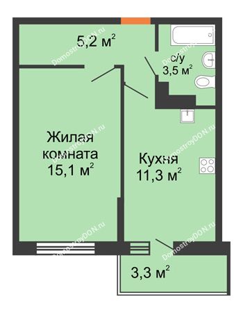 1 комнатная квартира 36,1 м² в ЖК SkyPark (Скайпарк), дом Литер 1, корпус 2, 1 этап