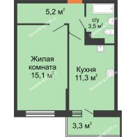 1 комнатная квартира 36,1 м² в ЖК SkyPark (Скайпарк), дом Литер 1, корпус 2, 1 этап - планировка