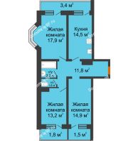 3 комнатная квартира 83,8 м² в Фруктовый квартал Абрикосово, дом Литер 3 - планировка