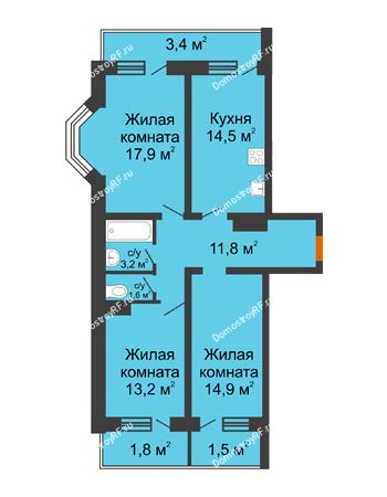 3 комнатная квартира 83,8 м² в Фруктовый квартал Абрикосово, дом Литер 3
