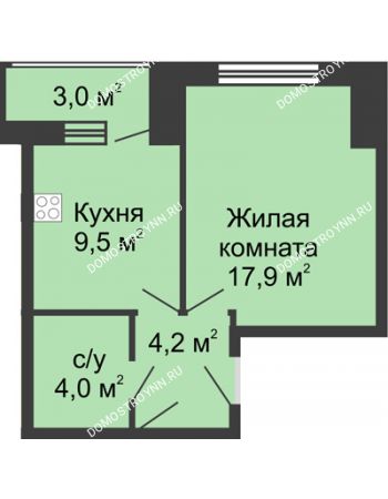 1 комнатная квартира 38,6 м² - ЖД по ул. Страж Революции