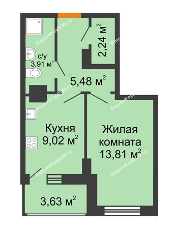 1 комнатная квартира 36,3 м² в ЖК Кристалл, дом Литер 1