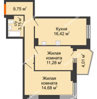 2 комнатная квартира 58,19 м² в ЖК Сердце Ростова 2, дом Литер 1 - планировка