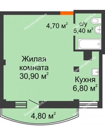 1 комнатная квартира 49,2 м² - ЖК Южная Башня