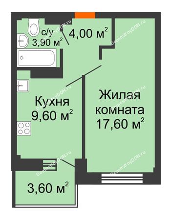 1 комнатная квартира 38,7 м² в ЖК Екатерининский, дом № 2б