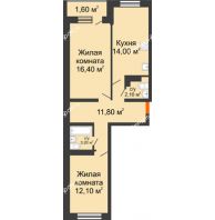 2 комнатная квартира 61,2 м² в ЖК SkyPark (Скайпарк), дом Литер 1, корпус 1, блок-секция 2-3 - планировка