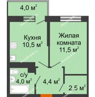 1 комнатная квартира 32,9 м² в ЖК Отражение, дом Литер 1.2 - планировка