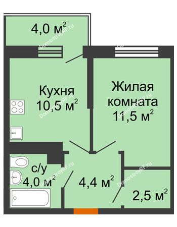 1 комнатная квартира 32,9 м² в ЖК Отражение, дом Литер 1.2