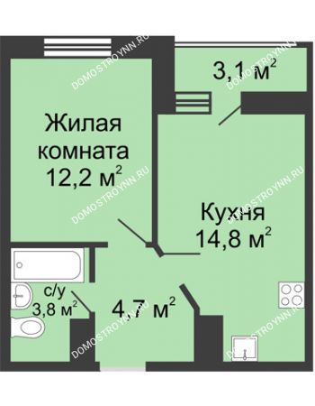 1 комнатная квартира 37,05 м² в ЖК Цветы, дом № 10