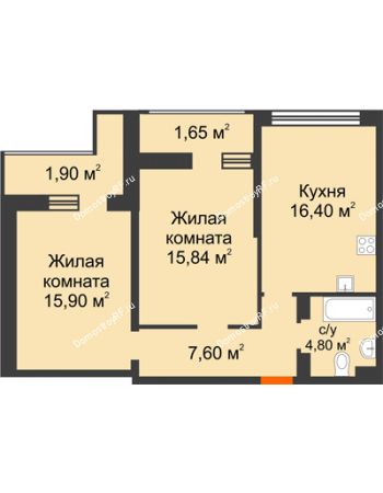 2 комнатная квартира 64,49 м² в ЖК Стрижи, дом Литер 3