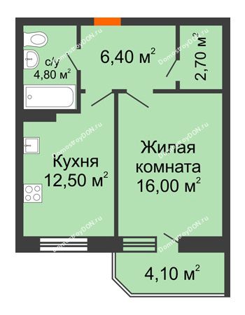 1 комнатная квартира 46,5 м² в ЖК Звездный-2, дом № 3
