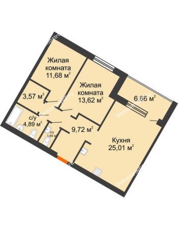 2 комнатная квартира 70,13 м² в ЖК DOK (ДОК), дом ГП-1.2