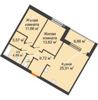 2 комнатная квартира 70,13 м² в ЖК DOK (ДОК), дом ГП-1.2 - планировка