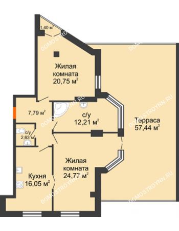 2 комнатная квартира 101,84 м² в ЖК Дом на Провиантской, дом № 12