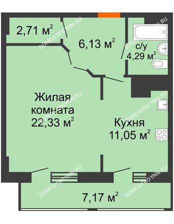 1 комнатная квартира 53,68 м² в ЖК Покровский, дом № 1