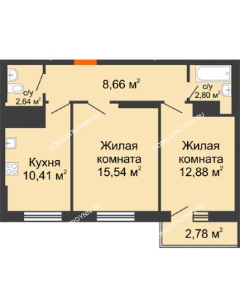 2 комнатная квартира 55,71 м² - ЖК Комарово