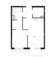1 комнатная квартира 39 м² в ЖК Савин парк, дом корпус 10 - планировка
