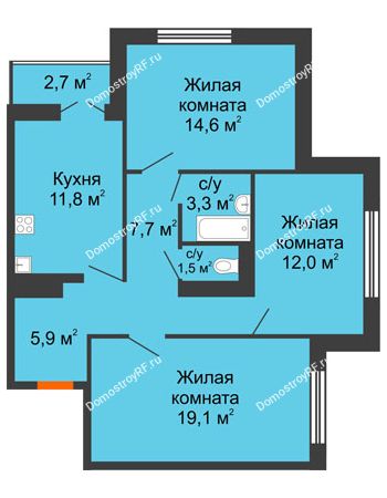 3 комнатная квартира 77,3 м² в ЖК По ул. Дорожная, дом Позиция 1